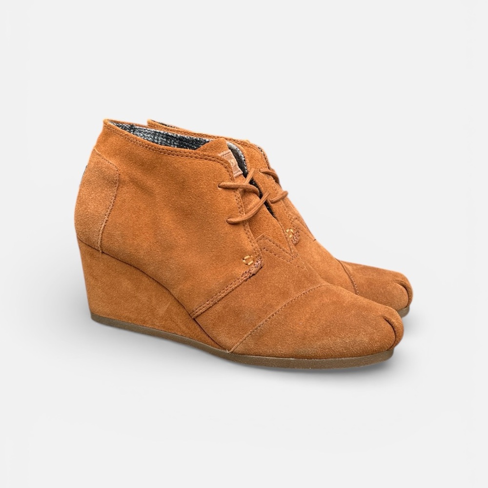 Toms Desert Wedge Bootie in Chestnut Suede Women’s Size 9
